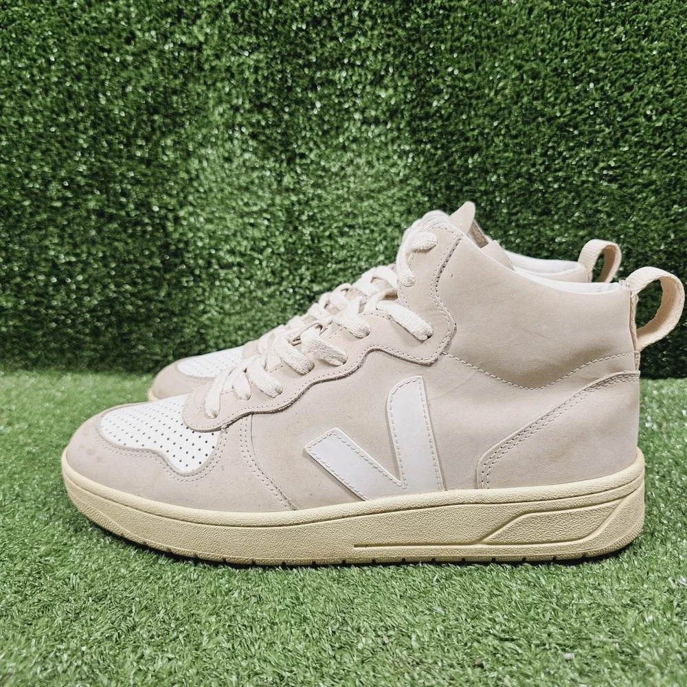Veja V-15 White Pierre Leather High Top Casual Sneakers Mens Size US 9